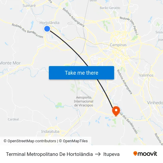 Terminal Metropolitano De Hortolândia to Itupeva map