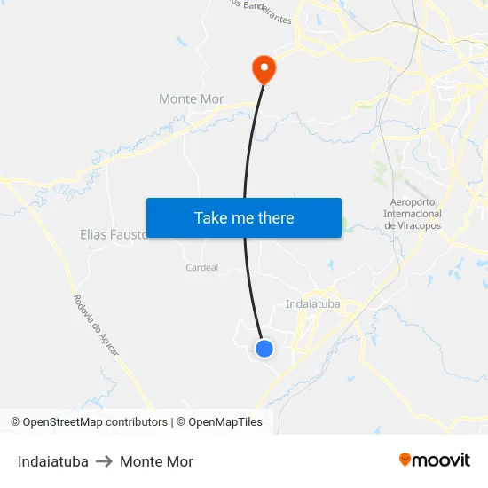 Indaiatuba to Monte Mor map