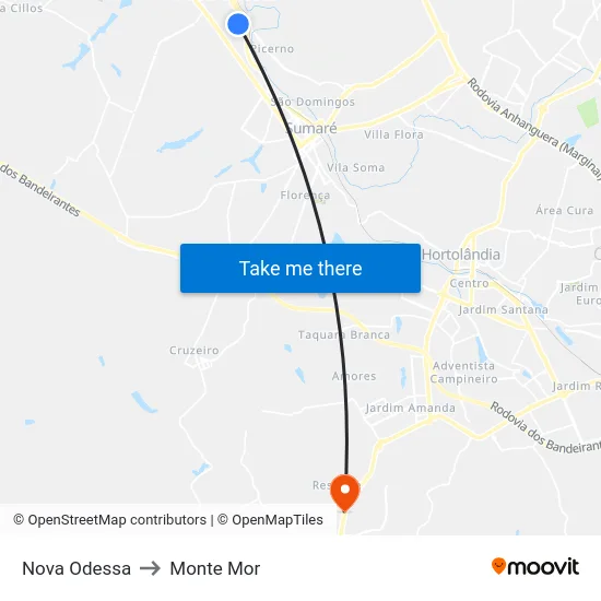 Nova Odessa to Monte Mor map