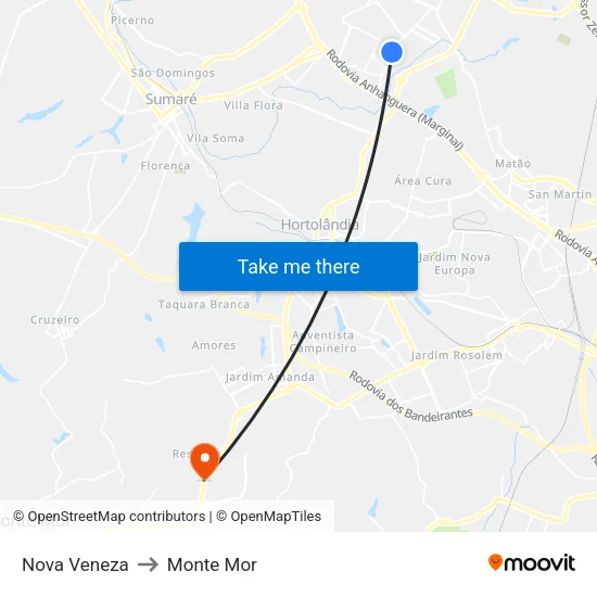 Nova Veneza to Monte Mor map