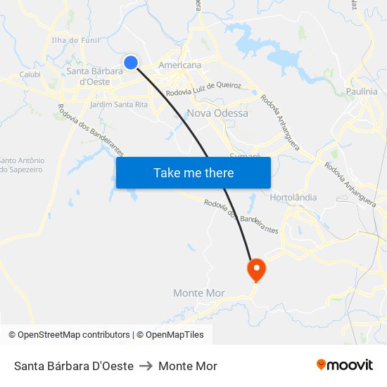 Santa Bárbara D'Oeste to Monte Mor map