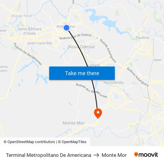 Terminal Metropolitano De Americana to Monte Mor map