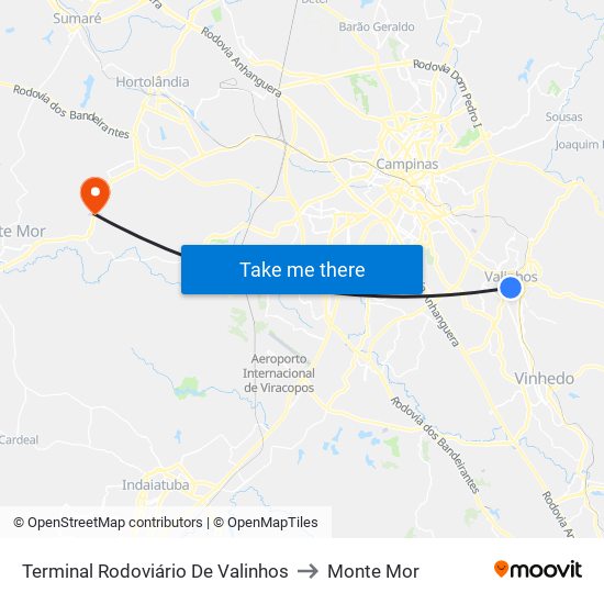 Terminal Rodoviário De Valinhos to Monte Mor map