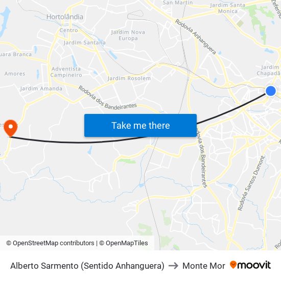 Alberto Sarmento (Sentido Anhanguera) to Monte Mor map