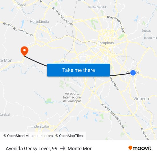 Avenida Gessy Lever, 99 to Monte Mor map