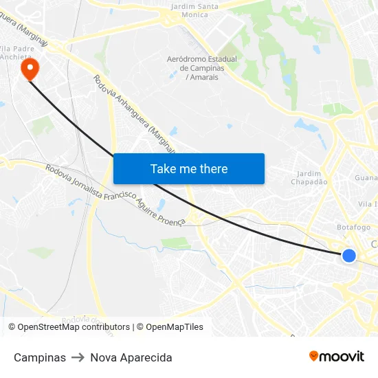 Campinas to Nova Aparecida map