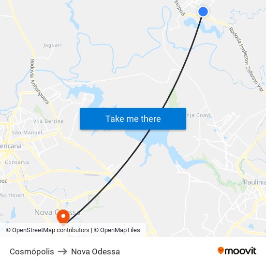 Cosmópolis to Nova Odessa map