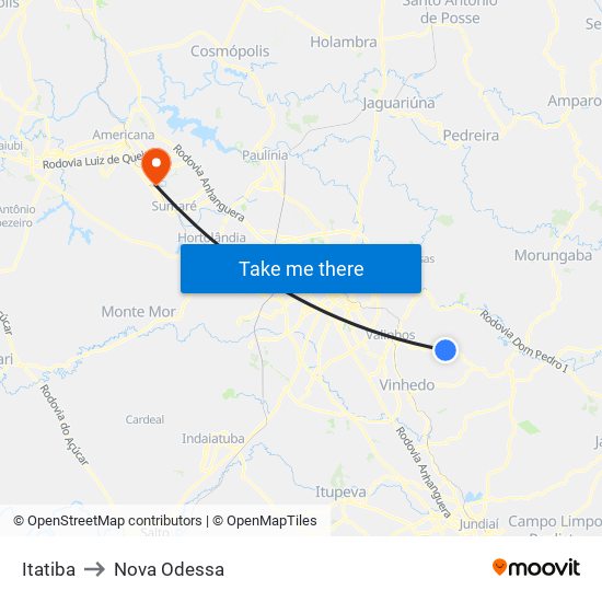 Itatiba to Nova Odessa map