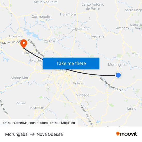 Morungaba to Nova Odessa map