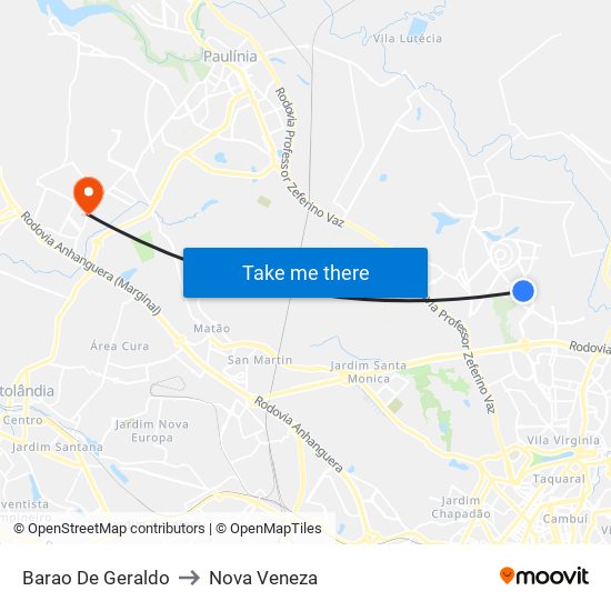 Barao De Geraldo to Nova Veneza map