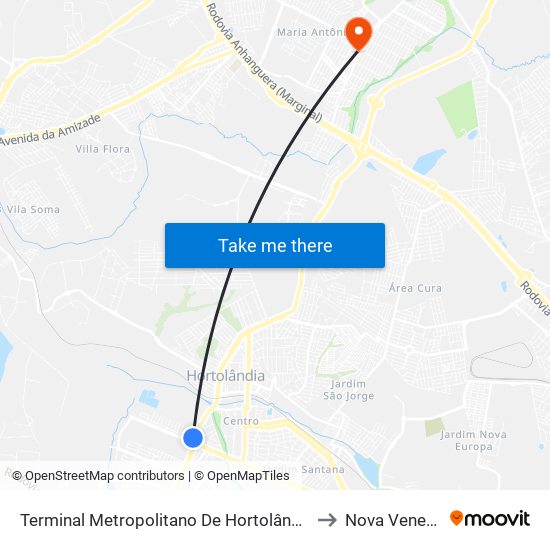 Terminal Metropolitano De Hortolândia to Nova Veneza map