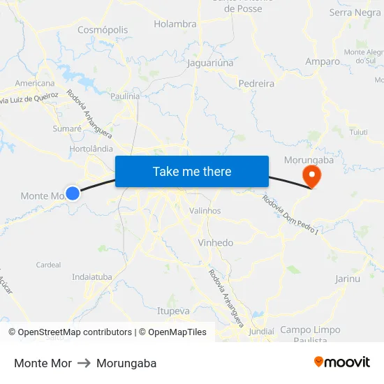 Monte Mor to Morungaba map