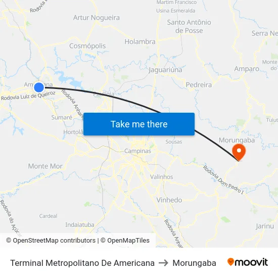 Terminal Metropolitano De Americana to Morungaba map