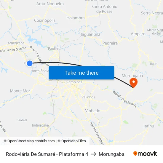 Rodoviária De Sumaré - Plataforma 4 to Morungaba map