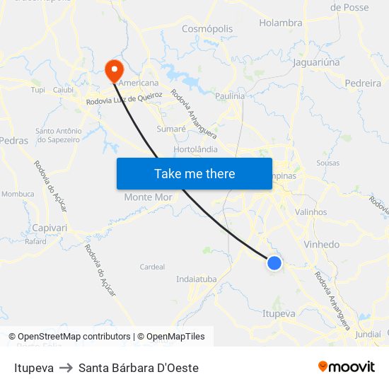 Itupeva to Santa Bárbara D'Oeste map