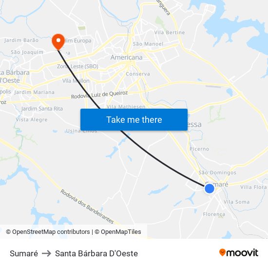 Sumaré to Santa Bárbara D'Oeste map