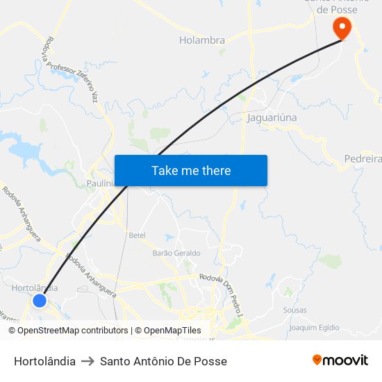 Hortolândia to Santo Antônio De Posse map