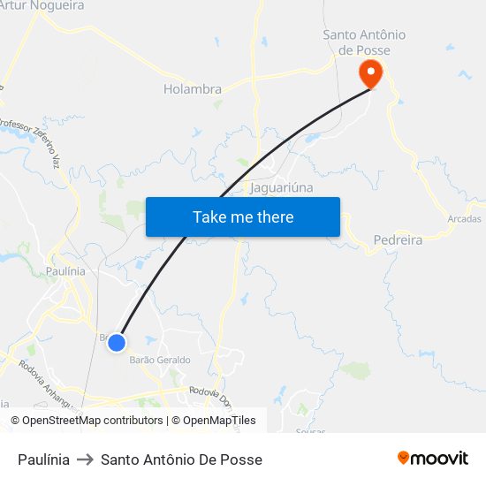 Paulínia to Santo Antônio De Posse map