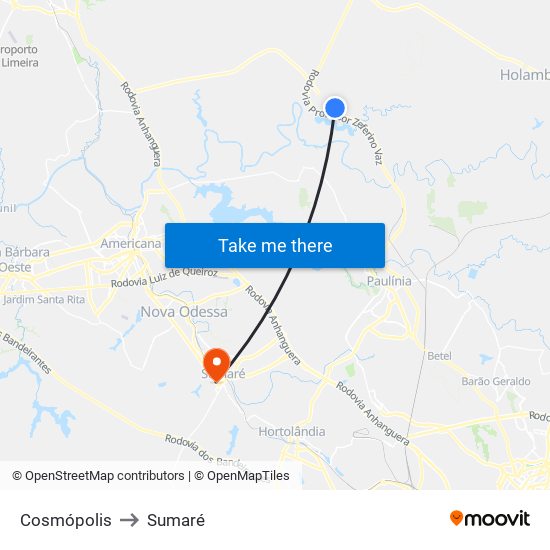 Cosmópolis to Sumaré map