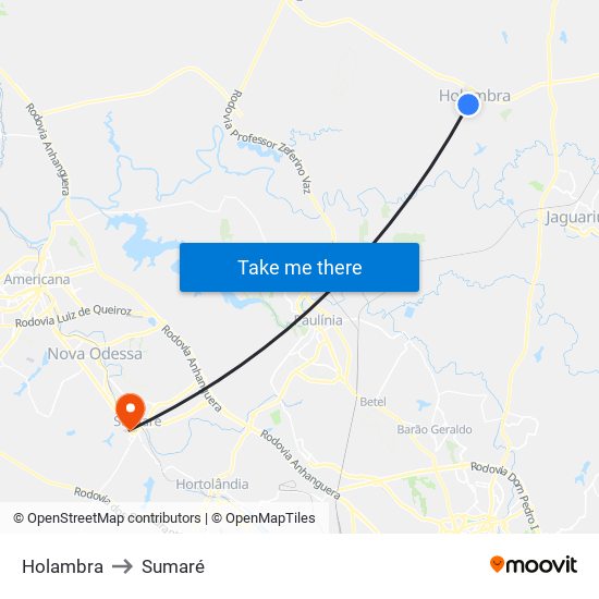 Holambra to Sumaré map