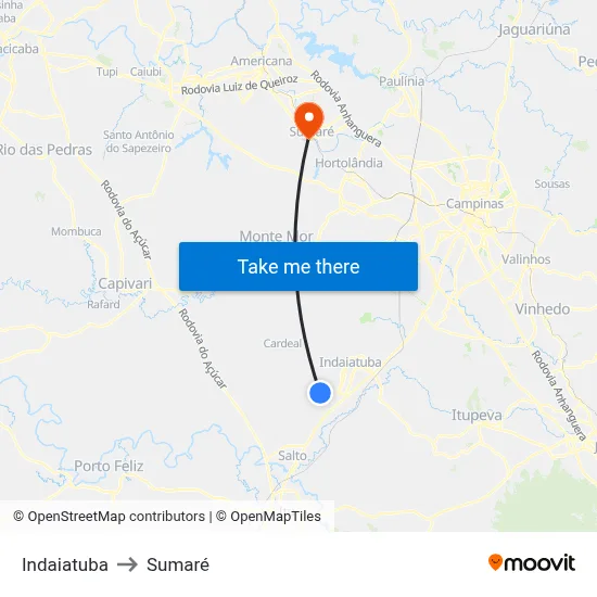 Indaiatuba to Sumaré map