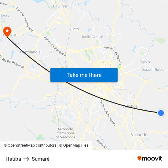 Itatiba to Sumaré map