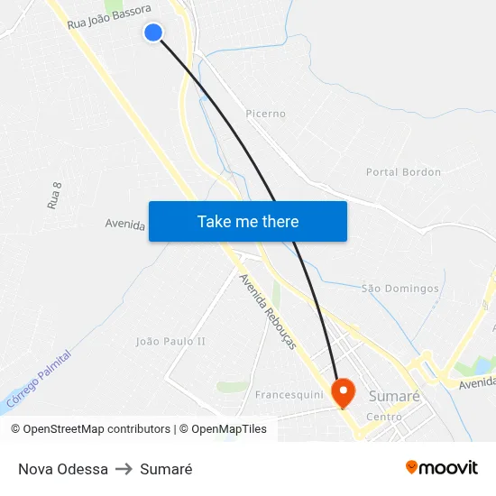 Nova Odessa to Sumaré map