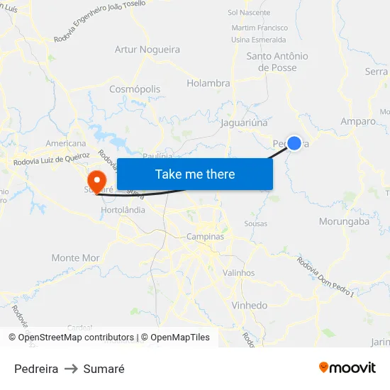 Pedreira to Sumaré map