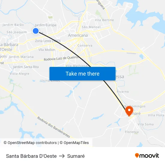 Santa Bárbara D'Oeste to Sumaré map