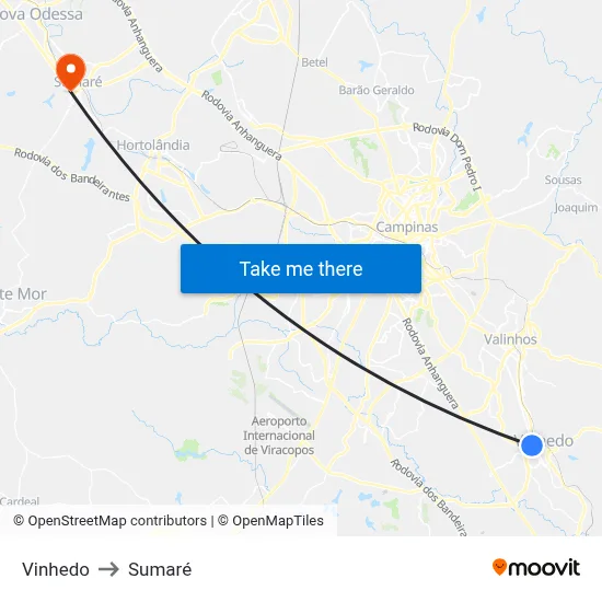 Vinhedo to Sumaré map