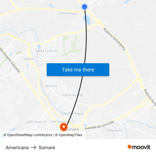 Americana to Sumaré map