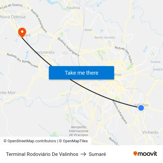 Terminal Rodoviário De Valinhos to Sumaré map