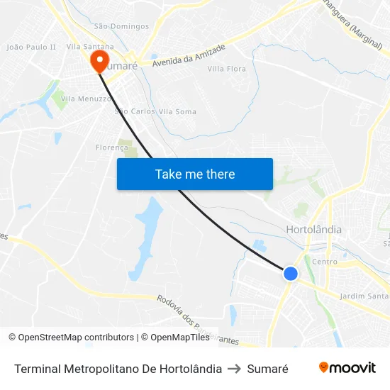 Terminal Metropolitano De Hortolândia to Sumaré map