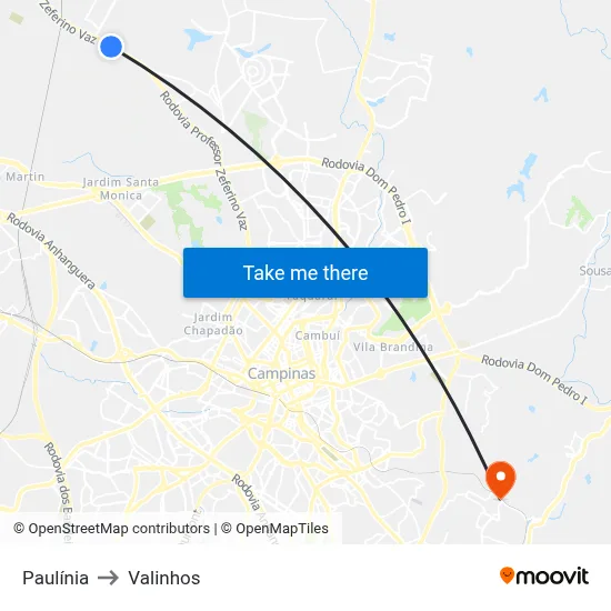 Paulínia to Valinhos map
