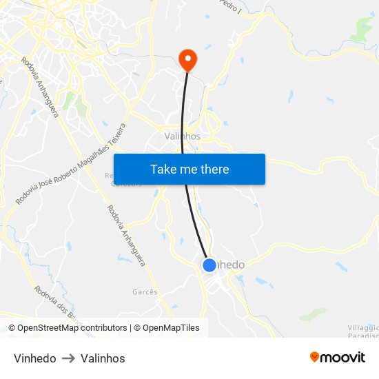 Vinhedo to Valinhos map
