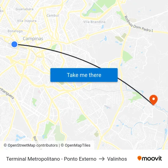 Terminal Metropolitano - Ponto Externo to Valinhos map