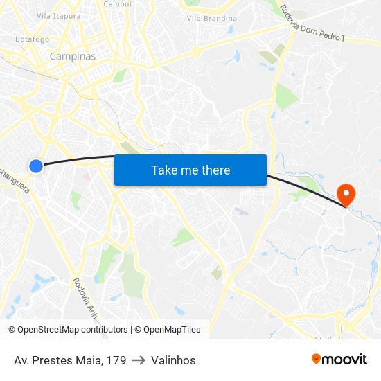 Av. Prestes Maia, 179 to Valinhos map