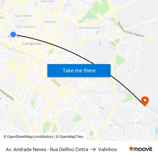 Av. Andrade Neves - Rua Delfino Cintra to Valinhos map