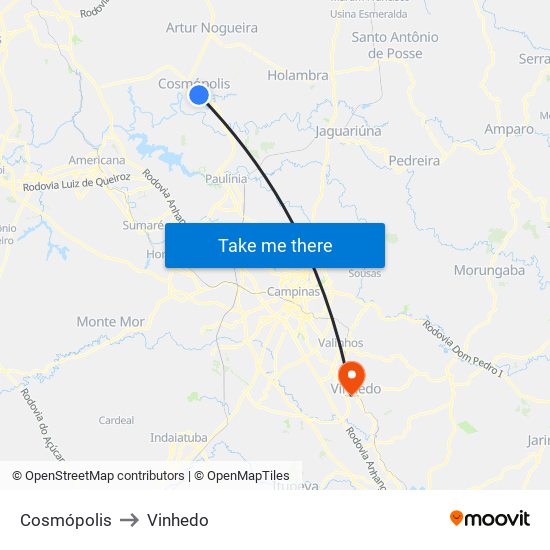 Cosmópolis to Vinhedo map