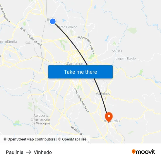 Paulínia to Vinhedo map