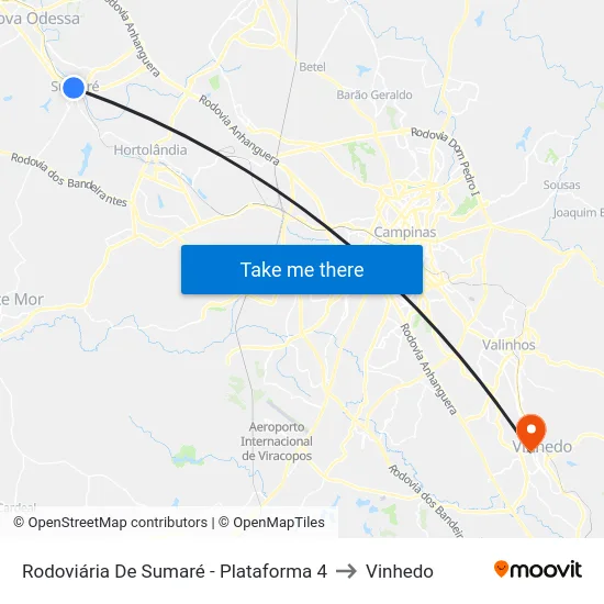 Rodoviária De Sumaré - Plataforma 4 to Vinhedo map