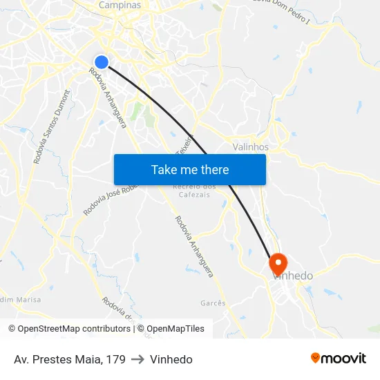 Av. Prestes Maia, 179 to Vinhedo map