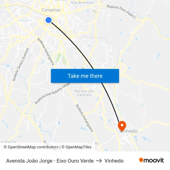 Avenida João Jorge - Eixo Ouro Verde to Vinhedo map