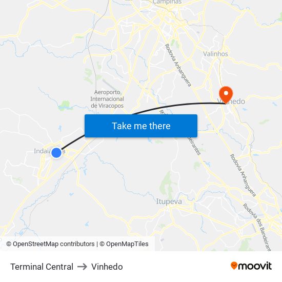 Terminal Central to Vinhedo map
