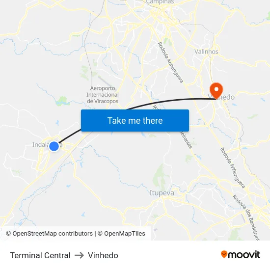 Terminal Central to Vinhedo map