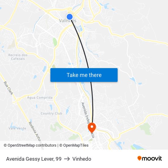 Avenida Gessy Lever, 99 to Vinhedo map