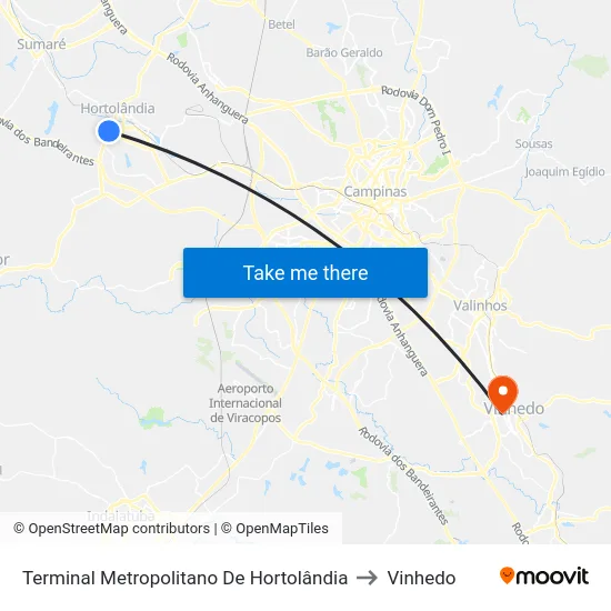 Terminal Metropolitano De Hortolândia to Vinhedo map