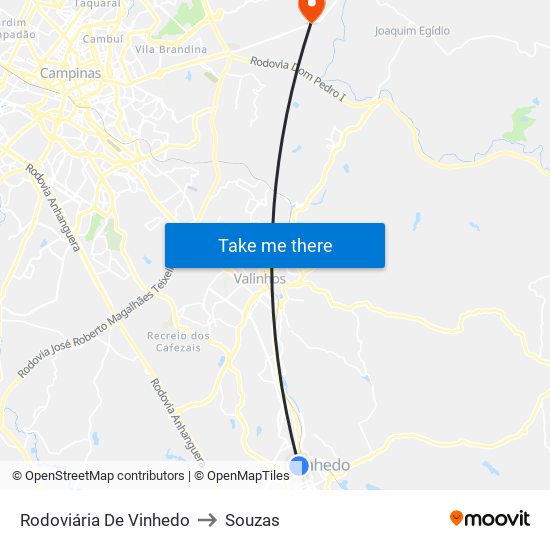 Rodoviária De Vinhedo to Souzas map