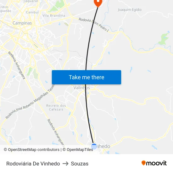 Rodoviária De Vinhedo to Souzas map
