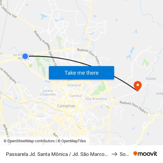 Passarela Jd. Santa Mônica / Jd. São Marcos (Sentido Anhanguera) to Souzas map